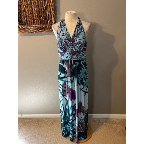 Soma Dresses & Skirts - Soma Maxi Halter Dress XL Extra Large Stretch Blue Purple Green More New Bra